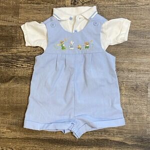 Good Lad Easter Romper Blue Embroidered Romper & Shirt Set Vintage